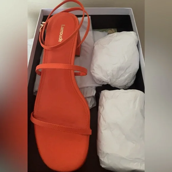 Brand new Larroudé orange satin sandals